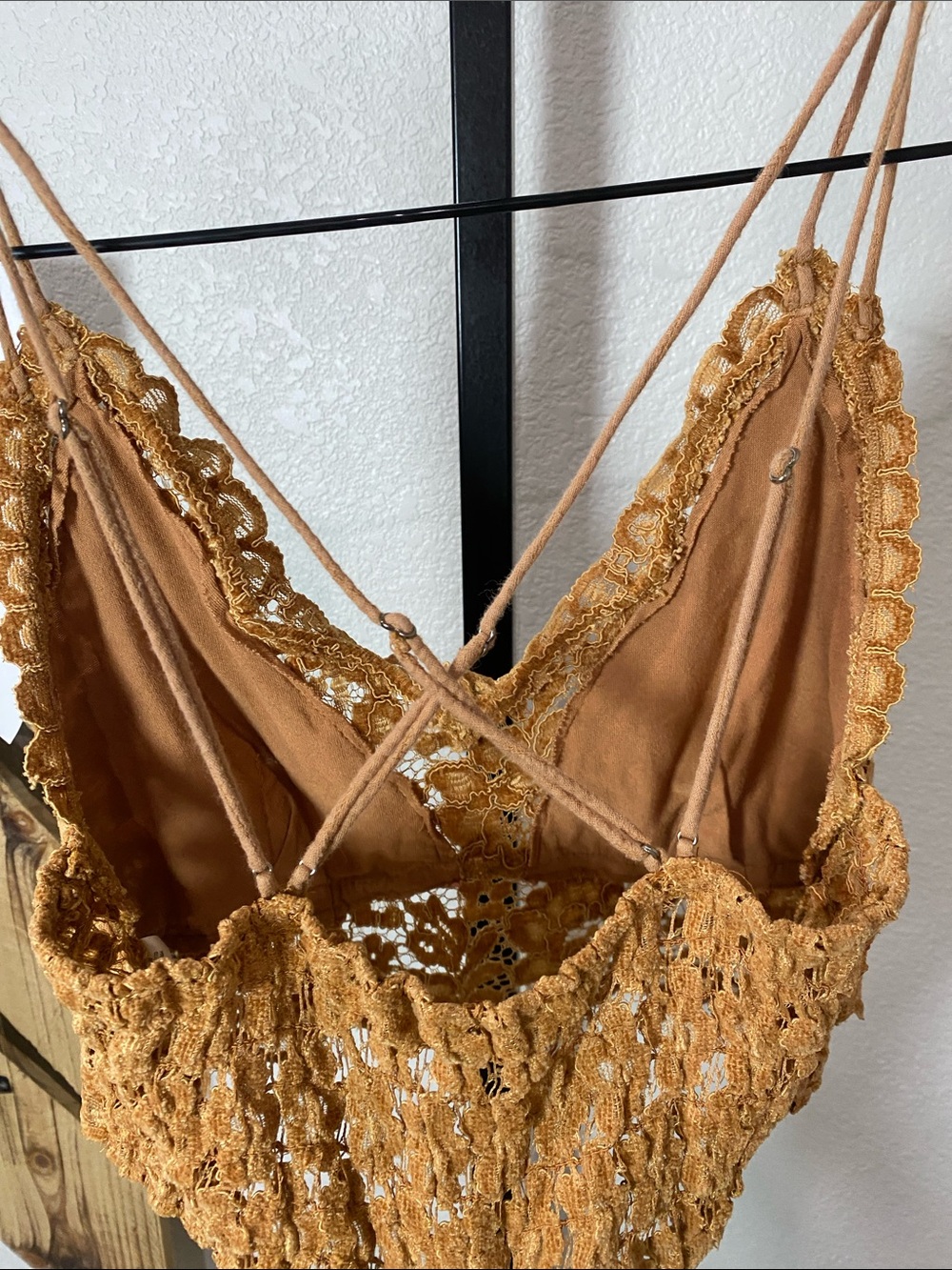 Free People Crochet Lace Bralette Top in Mustard 15-20ptp M 🍄🟫🌿🌵 - Picture 10 of 11